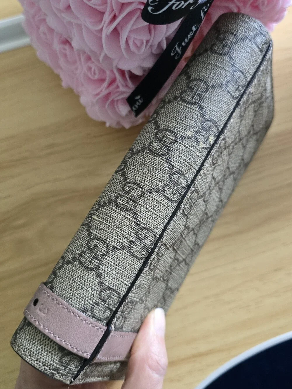 Gucci Beige Pink GG Canvas Gold Horsebit Wallet